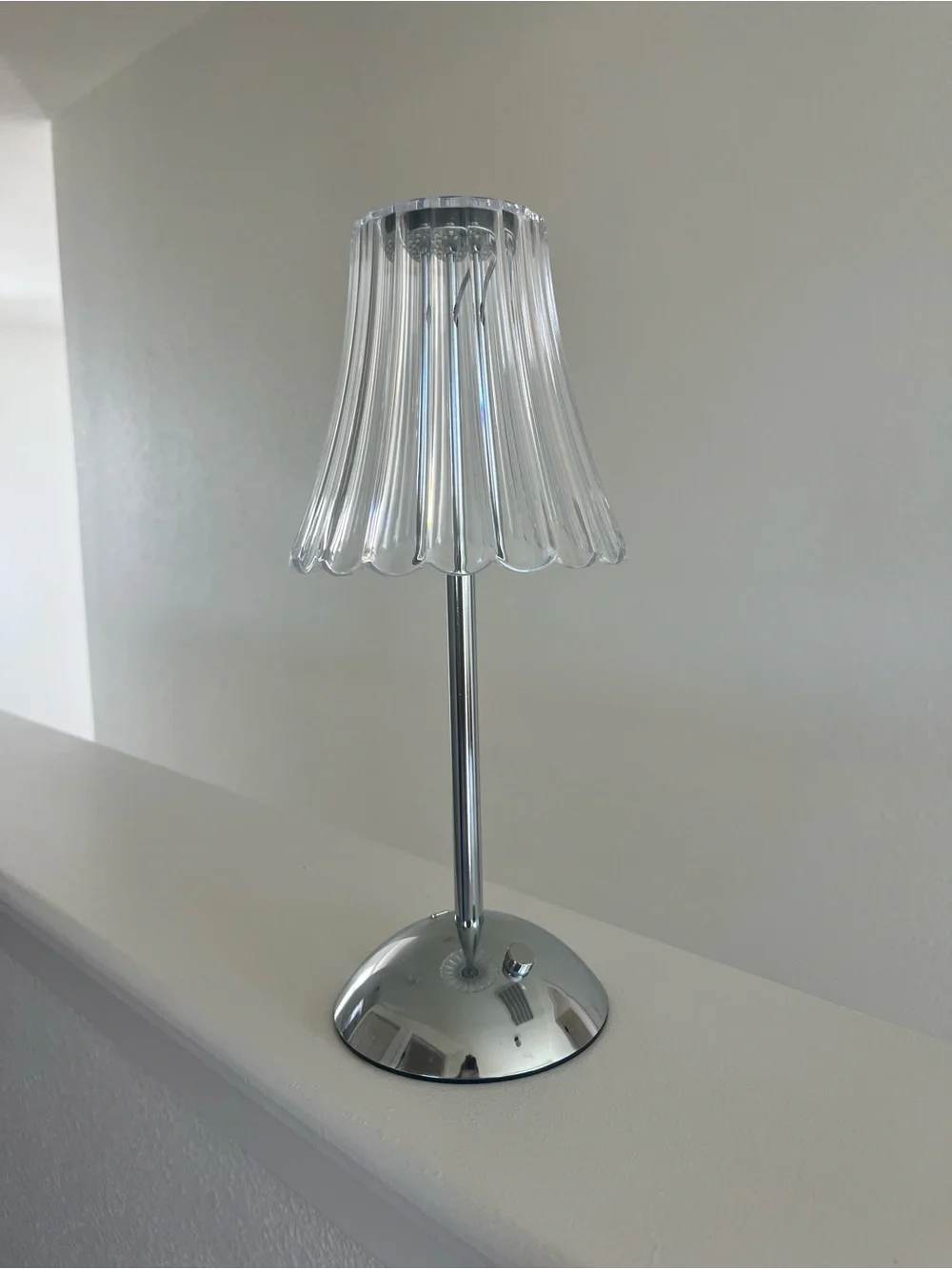 Clear Acrylic Pleated Table Lamp with Chrome Base